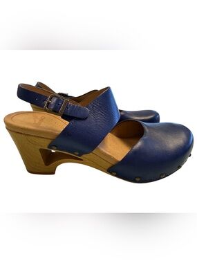 Dansko Taci Blue Leather Sandal Heels closed toe Size 39 US 8.5